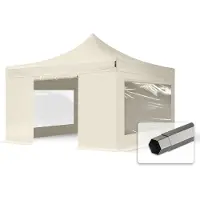 TOOLPORT 4x4 m Easy up partytent, PREMIUM staal 40mm met zijwanden (panorama), crème