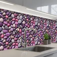 KitchenYeah Keuken achterwand 300x80 cm - Spatscherm zelfklevend Kiezels - Paars - Roze - Muurbeschermer - Spatwand fornuis
