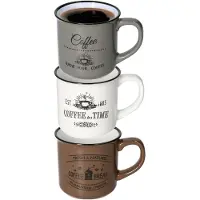 Excellent houseware Koffiemok Cosy - set van 3x - wit / bruin / grijs - 330 ml - mokken - keramiek