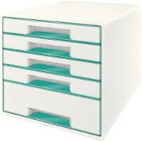 Leitz ladebox WOW CUBE 5214, 5 schuifladen, A4, polystyreen, ijsblauw