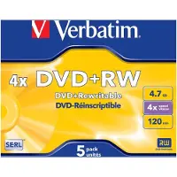 Teknikproffset DVD+RW discs in Jewel Case - 4-speed - 4,7 GB / 5 stuks