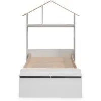 CALICOSY - Lit 90x190 cm met een hoofdbord in de vorm van een huis en planken - AMAYA