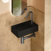 Saniclear Itsie fonteinset mat zwart met gebogen kraan in gunmetal