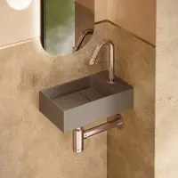 Saniclear Itsie fonteinset mat taupe met gebogen kraan in geborsteld koper