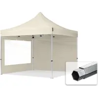 TOOLPORT 3x3m Easy up partytent PROFESSIONAL alu 40mm met zijwanden (panorama), crème