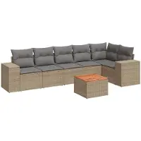 vidaXL 7-delige Loungeset met kussens poly rattan beige