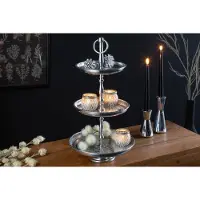 Invicta Design taartplateau ORIENT 47cm zilver in wildhammerafwerking met drie niveaus - 41534