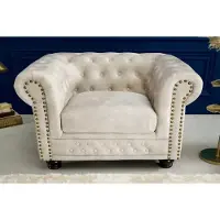 Invicta Chesterfield fauteuil 110cm fluweel champagne met knoopstiksel en veerkern - 42312