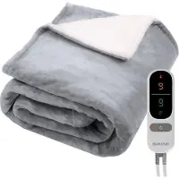 Auronic Elektrische Deken - Warmtedeken - Sherpa Fleece - 9 Hitte en Timerstanden - Bovendeken - 200x180 - 2 persoons - Grijs