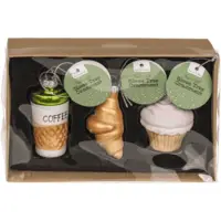 Out of the blue Glazen Kerstdecoraties Set van 3 – Koffie, Croissant & Cupcake