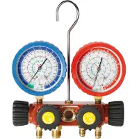 Rothenberger Analoges 4-Wege-Manometer-Set, inkl. Schläuche mit Kugelhahn für R410A und R32.