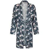Louise Dames kimono ochtendjas donkerblauw gebloemd