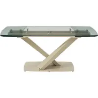 Vente-unique Verlengbare eettafel van 6 tot 10 plaatsen van gehard glas en metaal - Transparant en beige - MALATA van Maison Céphy
