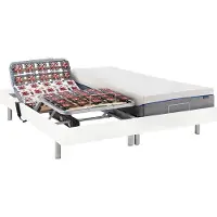 Vente-unique Elektisch relaxbed met contactplaatjes en matras met vormgeheugen HESIODE III van DREAMEA - OKIN-motors - Wit - 2 x 70 x 190 cm