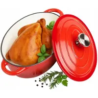 Loyalty SP ZOO Geëmailleerde Gietijzeren Braadpan 6.4 L – Voor Inductie, Gas en Oven – Diep Model met Deksel – Rood