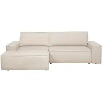 Vente-unique Hoekslaapbank met hoek links van beige stof met textuur AMELIA