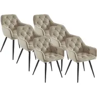 Vente-unique Set van 6 stoelen met armleuningen van fluweel en zwart metaal - Beige - MOBELIA