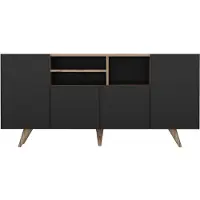 Vente-unique Buffetkast met 4 deurtjes en 3 nissen - Zwart en naturel - MOSTIA