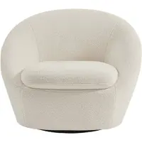 Vente-unique Ronde draaibare fauteuil van witte boucléstof LACARA