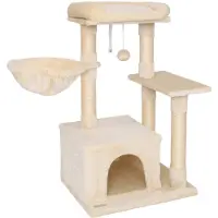 Lionto Compacte krabboom, 85 cm, ruimtebesparende kattenboom met speelbal, sisalstengel en kraboppervlak, beige