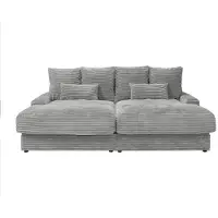 Pascal Morabito Comfortabele driezitsbank met diepe zitting van grijs ribfluweel met brede ribbels CALAZO van Pascal Morabito