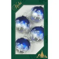 Krebs kerstballen - 8x stuks - blauw/zilver - D7 cm - glas - gedecoreerd