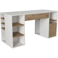 Vente-unique Bureau met opbergruimte - Wit en houteffect - MELAVA