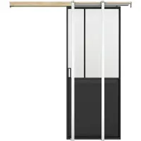 Vente-unique Schuifdeur werkplaatsstijl met schuifsysteem - Zwart en mat gehard glas - H205 x B83 cm - ARTISTO II