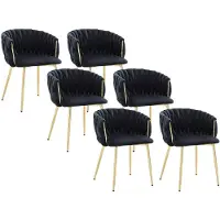 Vente-unique Set van 6 stoelen met armleuningen in fluweel en goudkleurig metaal - Zwart - ELEGANO