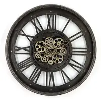 Vente-unique Industriële wandklok van metaal en glas - D60 cm - Antraciet - ASTORIA