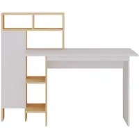 Vente-unique Bureau met 1 kast en 4 nissen - Wit en naturel - MONTOLANIA L 136 cm x H 112.3 cm x D 60 cm