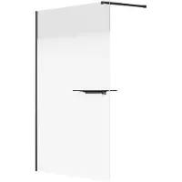 Vente-unique Italiaanse douchewand mist met handdoekhouder en plankjes - 140 x 200 cm - Mat zwart - POMARO