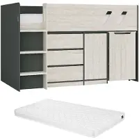 Vente-unique Combinatiebed hout lichtgrijs 90 x 190 cm