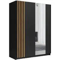 Vente-unique Kast met 2 schuifdeuren - Met spiegel - L150 cm - Zwart en houtlook - CALELA