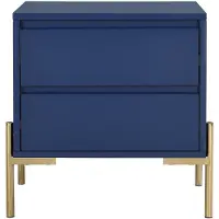 Pascal Morabito Nachtkastje met 2 lades - Mdf en metaal - Blauw gelakt en goud - KORASA