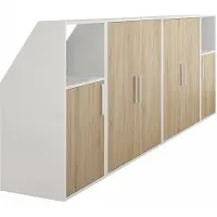 Vente-unique Kast voor onder schuin dak 6 deuren en 2 nissen - Wit en naturel - ADEZIO
