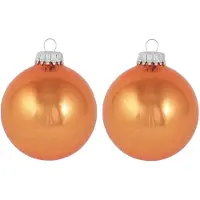 Krebs Kerstballen - 16x st - oranje - 7 cm - glas - orange crunch - glans - kerstversiering