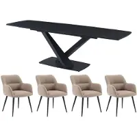 Vente-unique Set tafel MALATA + 4 stoelen HEKA - Zwart marmereffect en beige