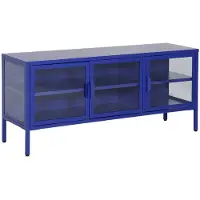 Sweeek TV meubel vitrine gehard glas en staal 3 deuren industrieel 120cm Blauw