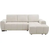 Vente-unique Slaapbank met hoek rechts in beige chenille stof - KOUMALO