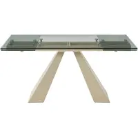 Vente-unique Verlengbare eettafel van 6 tot 10 plaatsen van gehard glas en beige metaal - Transparant - LOZIPA van Maison Céphy