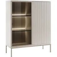 Vente-unique Vitrinekast met 2 deurtjes met ledverlichting van mdf en gerookt glas - Beige en zwart - OVILA