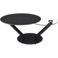 Vente-unique Salontafel met draaiende bladen in keramiek, gehard glas en metaal - Zwarte marmerlook - ELDOVA