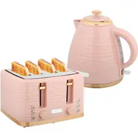 HOMCOM Waterkoker en Broodrooster Set Kunststof, Staal 24,1L x 19,5B x 23,2H cm Roze