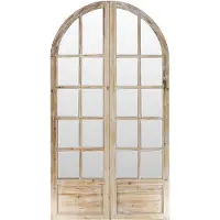 Vente-unique Kamerscherm-spiegel van gepatineerd grenen - 2 luiken - L96 x H180 cm - Naturel - KEDIRI