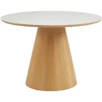 Vente-unique Ronde eettafel voor 4 personen van keramiek en essen fineer - Wit marmereffect en licht natuurlijk - ANTALIZA