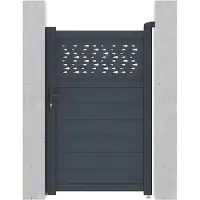 Vente-Unique.nl Draaipoort in aluminium met motieven - Halfopengewerkt - L. 103 x H. 166 cm - Antraciet - BAZIO