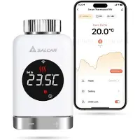 Salcar Radiatorthermostaat TRV801W. Thermostaat voor verwarming. Slimme LCD WiFi-thermostaat, compatibel met Amazon Alexa & Google Home. Verwarmingsthermostaat, Tuya-compatibel