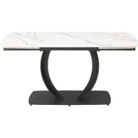Vente-unique Verlengbare eettafel 6 tot 10 plaatsen van keramiek en zwart metaal - Wit marmereffect - OLIFIA van Maison Céphy