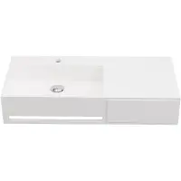 Vente-unique Hangende wastafel met handdoekhouder - Wit - L90 x B40 x H17 cm - GANDAKI